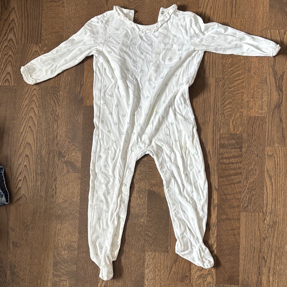 Cozy White Kids Floral Footie Pajamas with Ruffle detail